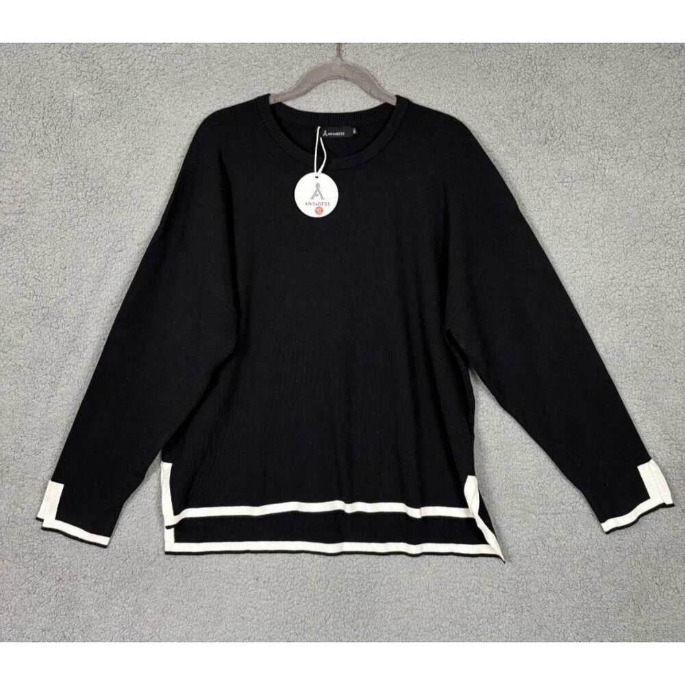Anrabess Women's Black & White Long Sleeve Round Neck Sweater XL New With Tag's.